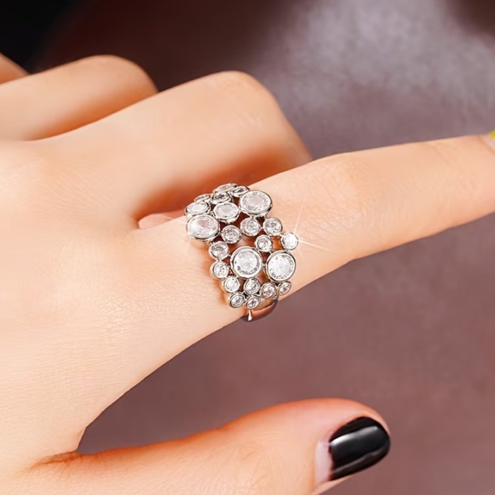 Anthropologie Silver Multi-Dot Crystal Cluster Ring - Picture 4 of 4